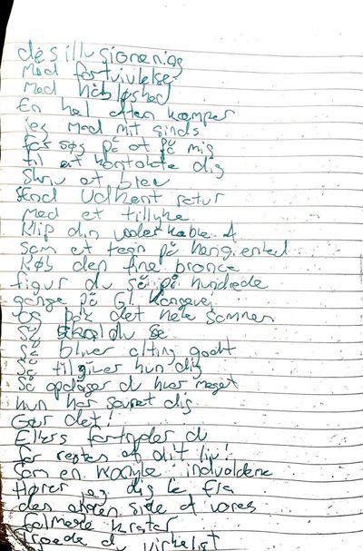 Håndskrevet originalmanuskript til J eg vil gerne være fri af T.K. Bars, side 2 af 5.