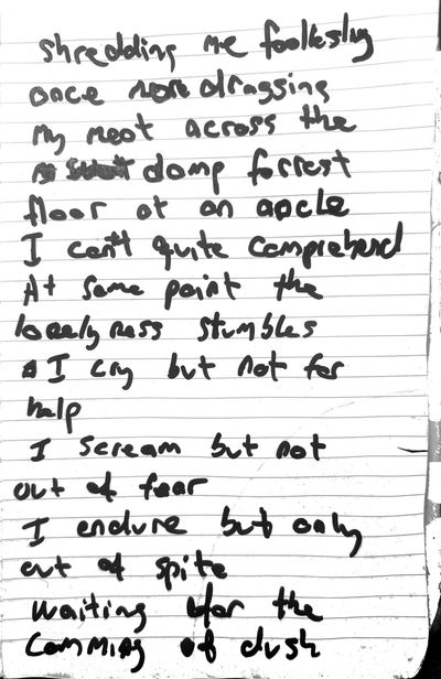 Håndskrevet originalmanuskript til Longing for belonging, side 2 af 3.